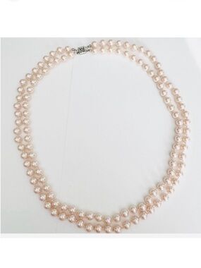 Vintage Blush Pink Double Strand Faux Pearl Necklace